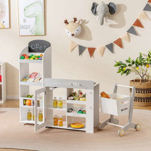 Kids Grocery Store Playset, Convertible Wooden Play Store, White Play Kitchen Sets White at Gallery Canada