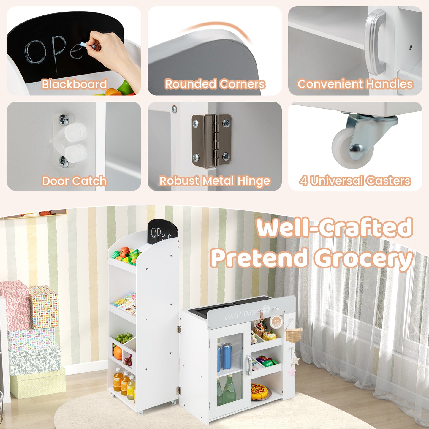 Kids Grocery Store Playset, Convertible Wooden Play Store, White Play Kitchen Sets at Gallery Canada