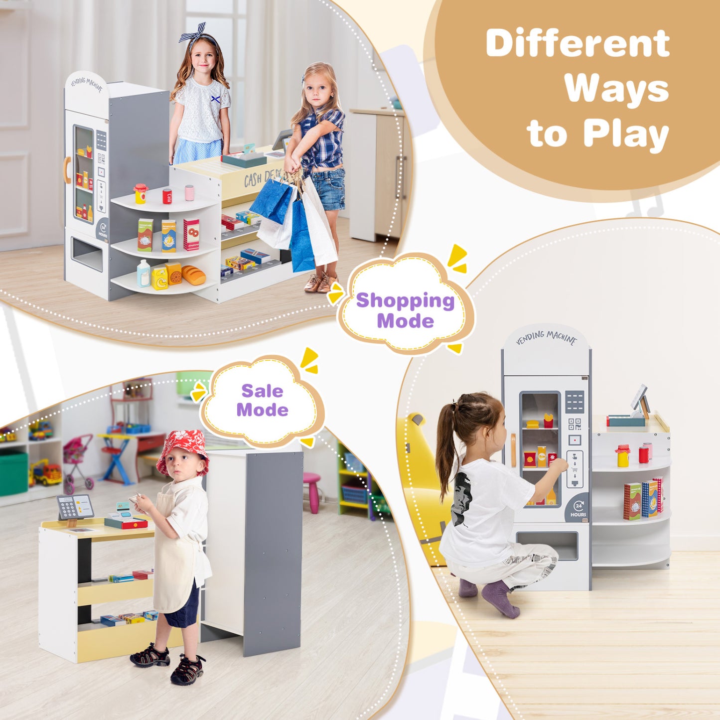 Kids Grocery Store Playset, Cash Register POS Machine, White Play Kitchen Sets at Gallery Canada