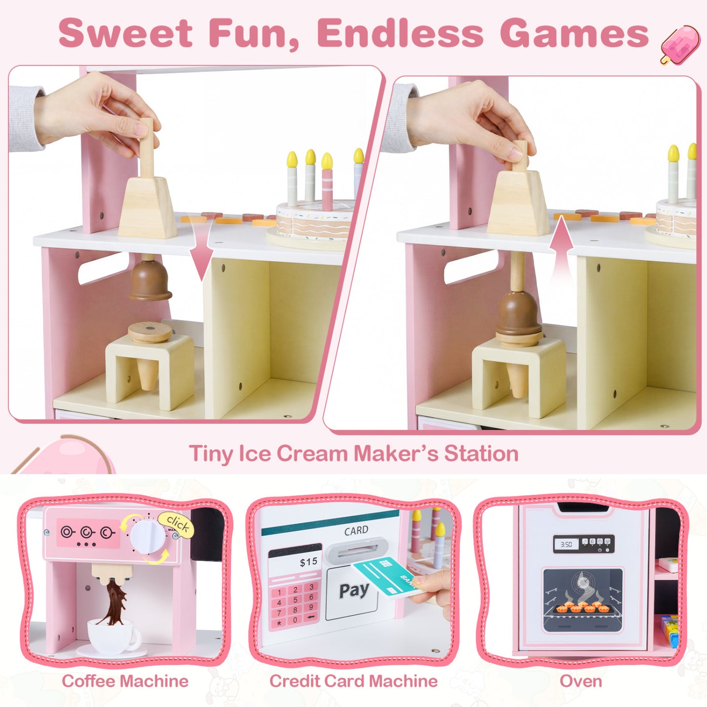 Kids Ice Cream Shop with 27 Accessories and Ice Cream Machine for Ages 3+, Pink Play Kitchen Sets at Gallery Canada