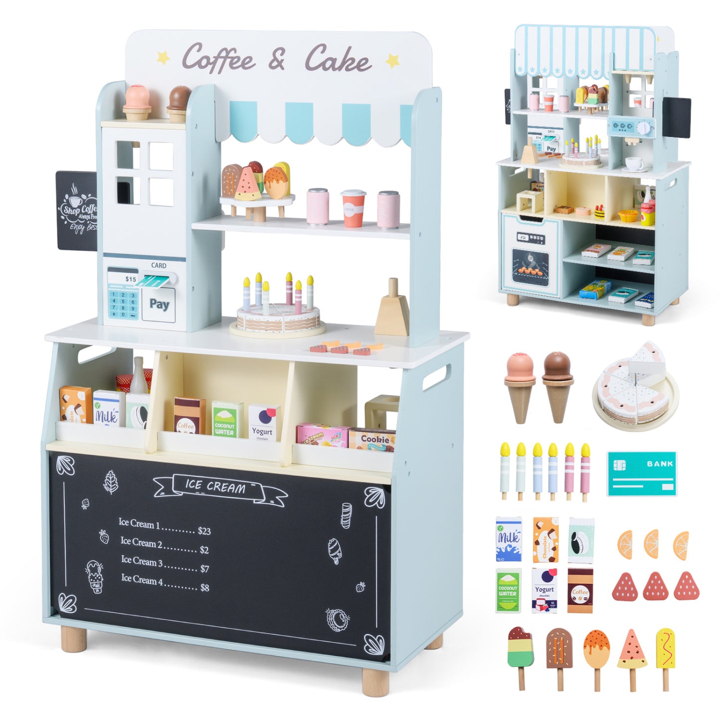Kids Ice Cream Shop with 27 Accessories and Ice Cream Machine for Ages 3+, Blue Play Kitchen Sets at Gallery Canada