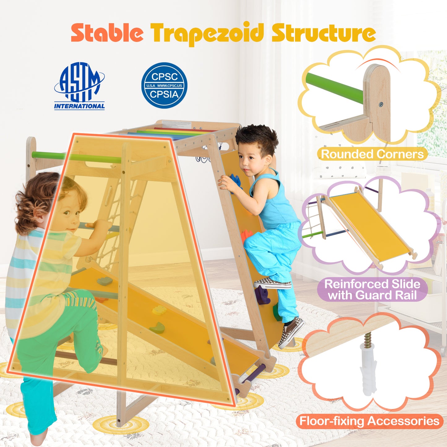 Kids Indoor Playground 6-in-1 Jungle Gym for 3-14 Years Olds-Rainbow, Multicolor Climbers & Slides at Gallery Canada