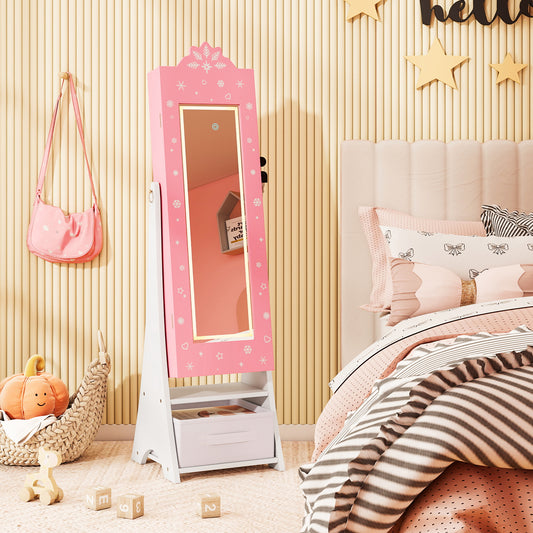 Kids Jewelry Armoire With Lighted Mirror, Pink Kids Vanities Pink at Gallery Canada