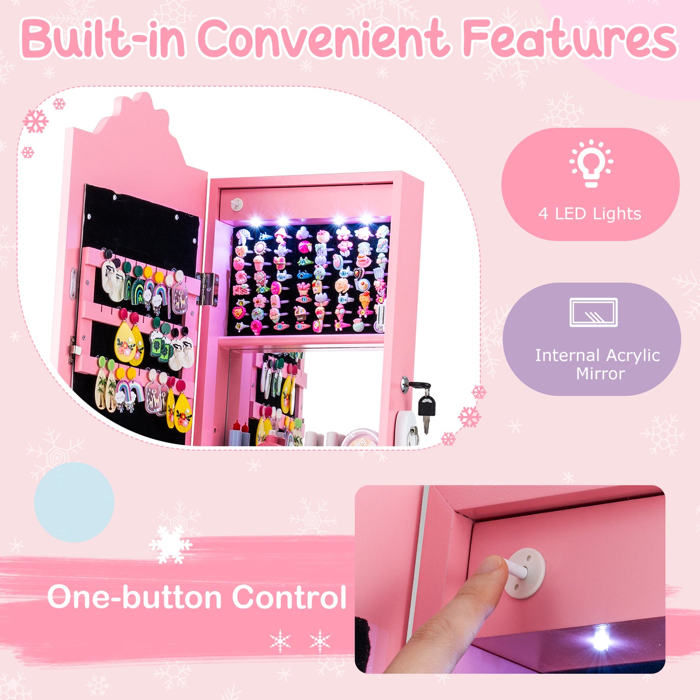 Kids Jewelry Armoire With Lighted Mirror, Pink Kids Vanities at Gallery Canada