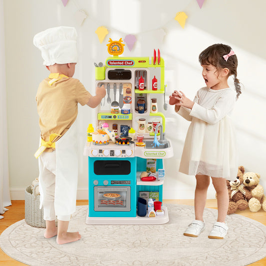 Kids Kitchen Playset Pretend Play Kitchen with Realistic Sounds and Lights, Blue