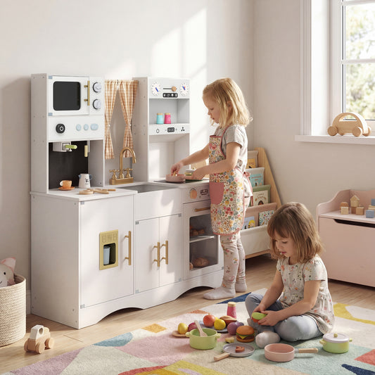 Kids Kitchen Playset, Microwave, Coffee Maker, Ages 3+, White Play Kitchen Sets White at Gallery Canada