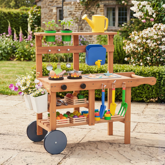 Kids Mud Kitchen With Water Tank, Sink, 15 Accessories, Natural Play Kitchen Sets Natural at Gallery Canada