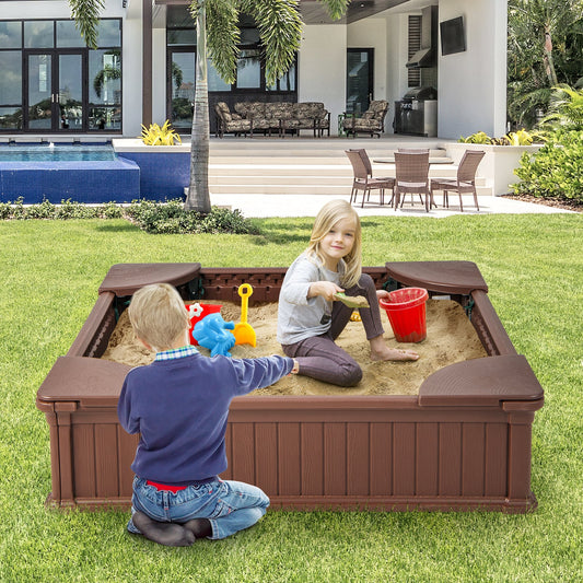 Kids Outdoor Sandbox, with Oxford Cover, 4 Corner Seats, Brown Sandboxes Brown at Gallery Canada