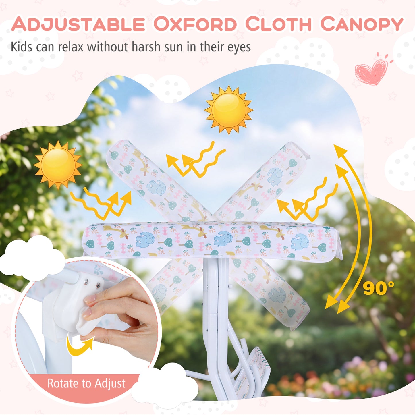 Kids Patio Swing, 2-Seater Outdoor Lounge Chair, Adjustable Canopy, White Swing & Playsets at Gallery Canada