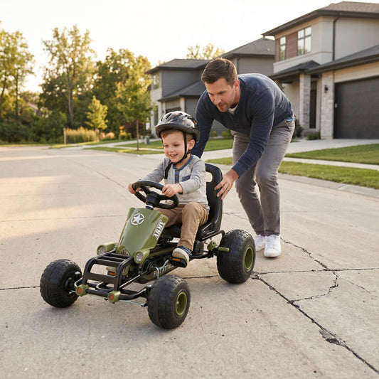 Kids Pedal Go Kart with Steering Wheel and Gear Shifter and Handbrake, Green Push & Pedal Ride On Toys Green at Gallery Canada