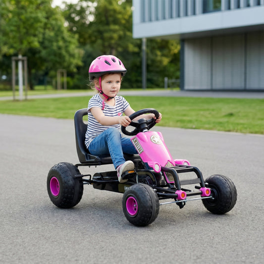 Kids Pedal Go Kart with Steering Wheel and Gear Shifter and Handbrake, Pink Push & Pedal Ride On Toys Pink at Gallery Canada