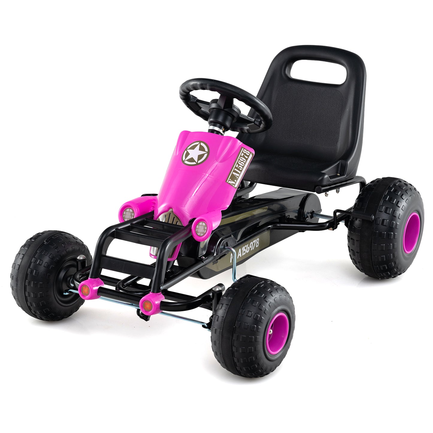 Kids Pedal Go Kart with Steering Wheel and Gear Shifter and Handbrake, Pink