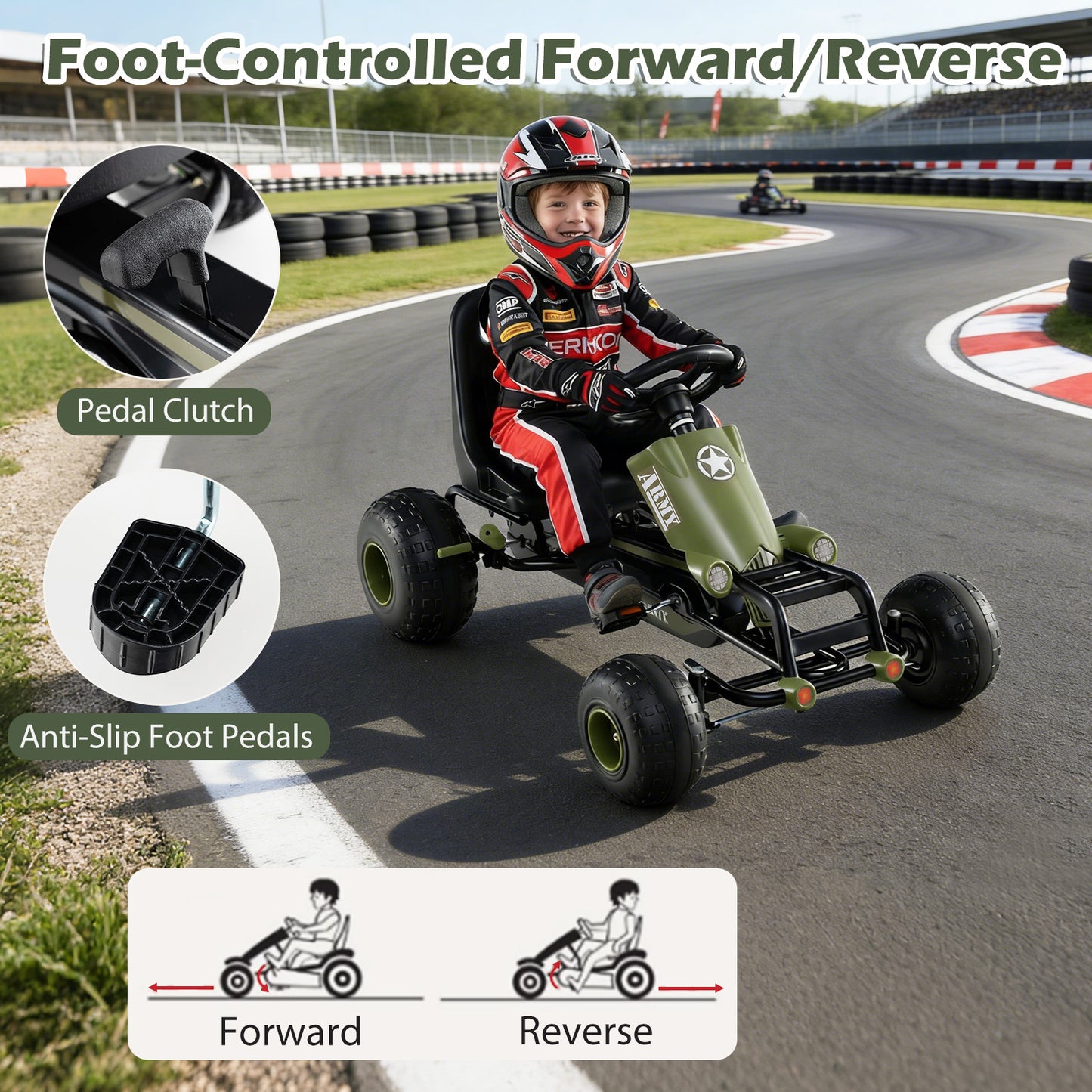 Kids Pedal Go Kart with Steering Wheel and Gear Shifter and Handbrake, Green Push & Pedal Ride On Toys at Gallery Canada