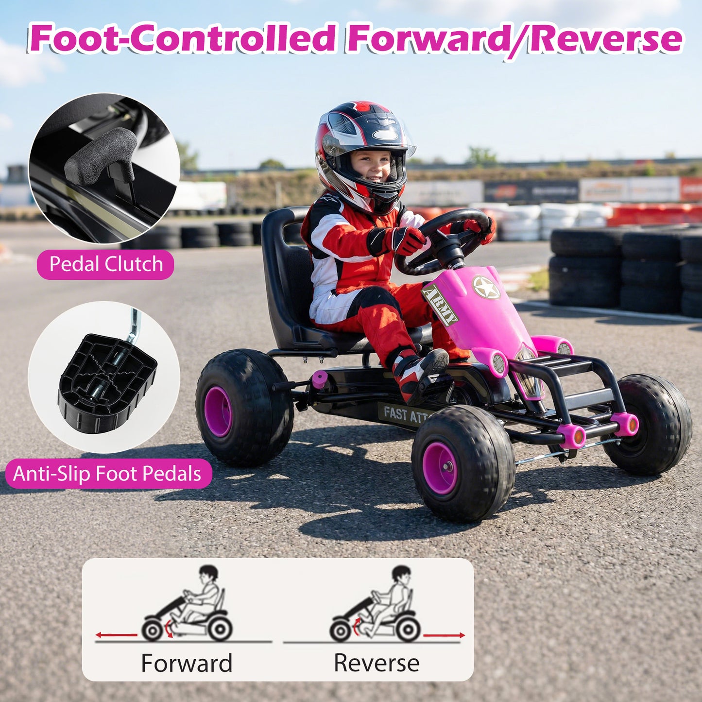 Kids Pedal Go Kart with Steering Wheel and Gear Shifter and Handbrake, Pink Push & Pedal Ride On Toys at Gallery Canada