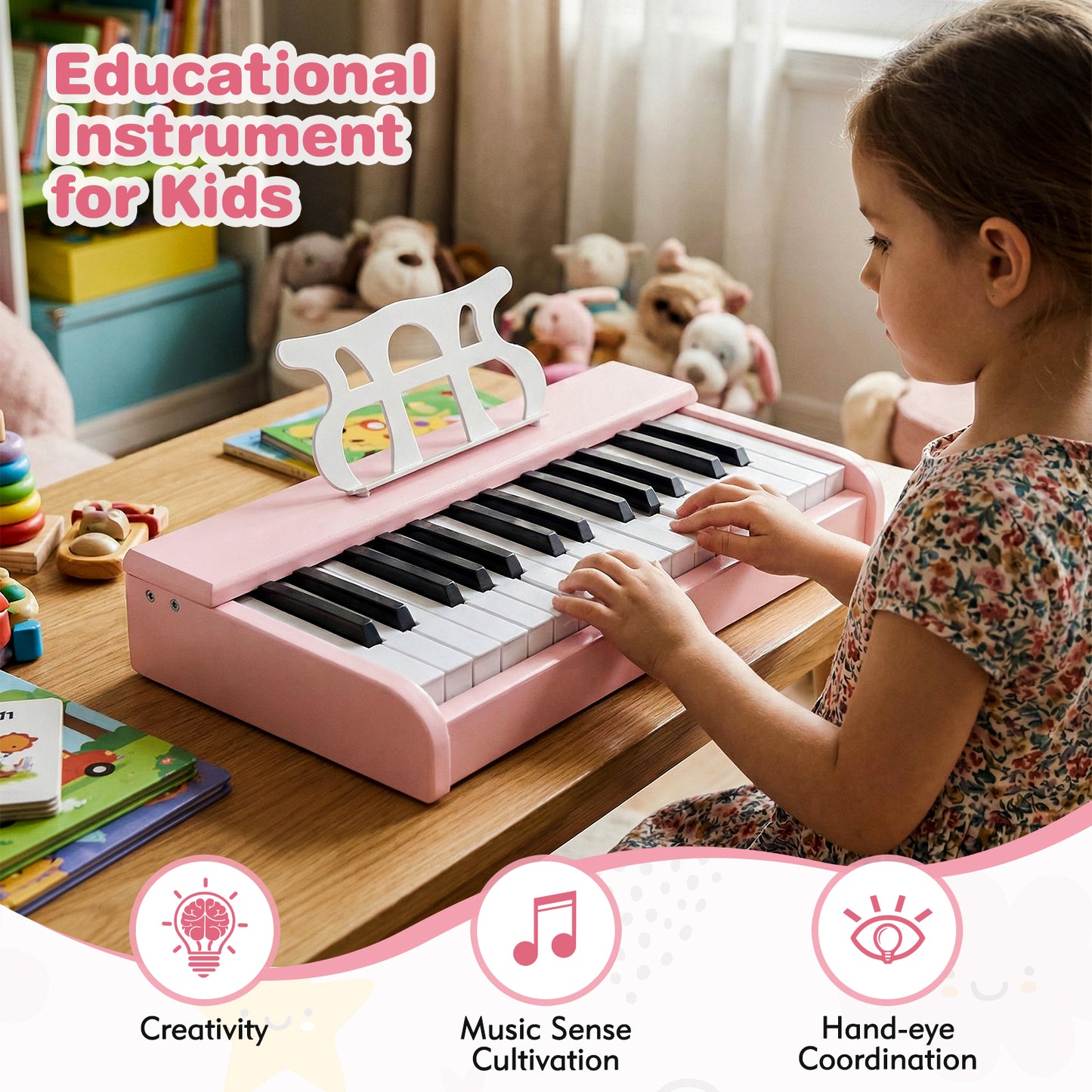 Kids Piano Keyboard 30 Keys Digital Piano with Music Stand for 3+ Years Old Beginners, Pink Pianos & Keyboards at Gallery Canada