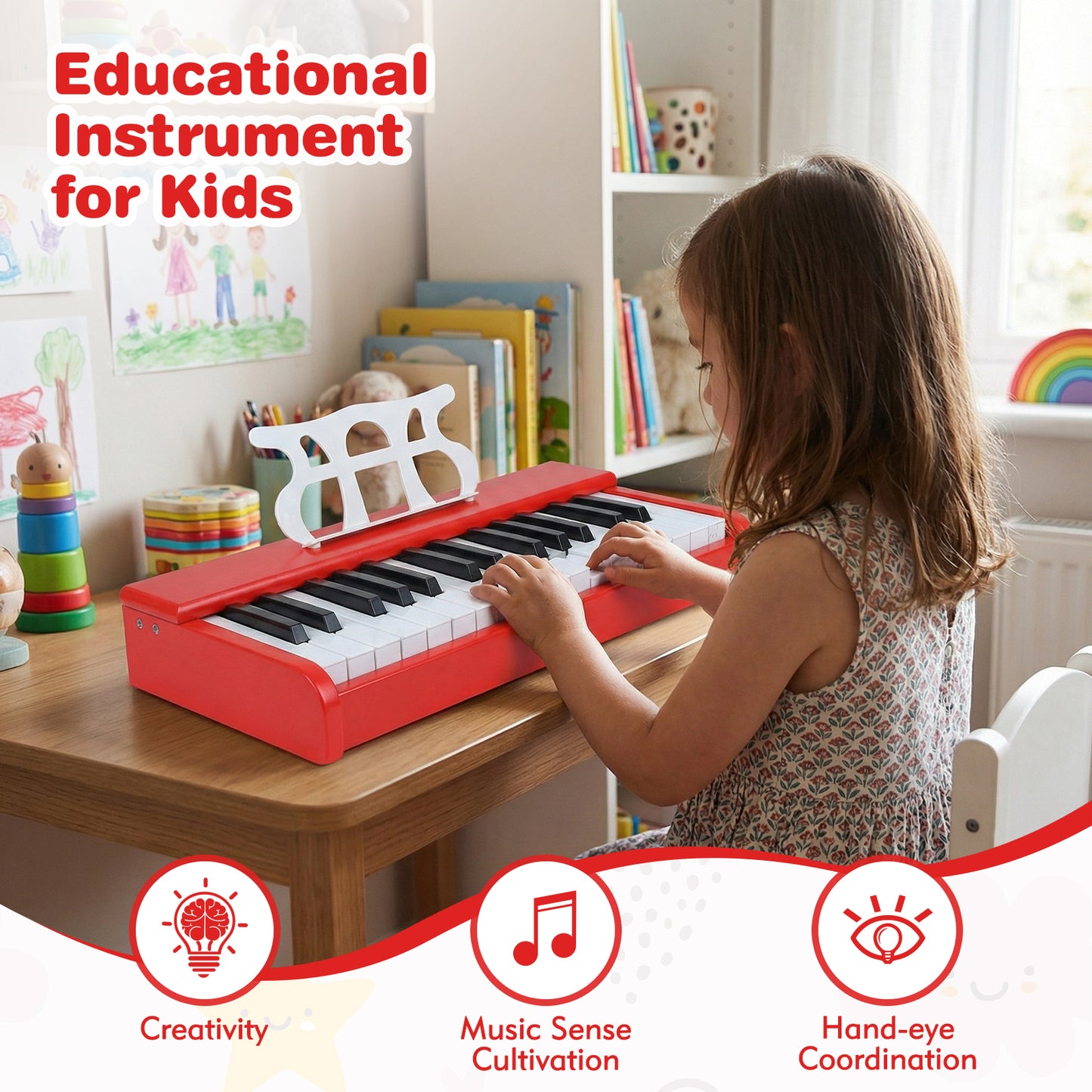 Kids Piano Keyboard 30 Keys Digital Piano with Music Stand for 3+ Years Old Beginners, Red Pianos & Keyboards at Gallery Canada