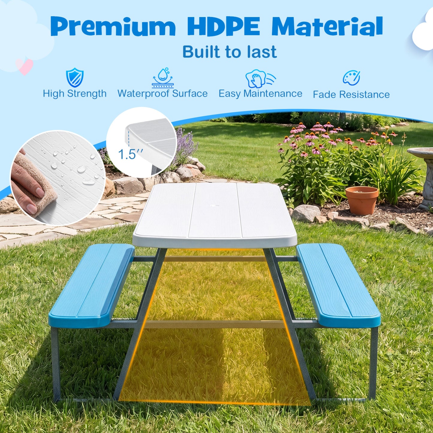 Kids Picnic Table with Benches, Blue Kids Table & Chair Sets at Gallery Canada