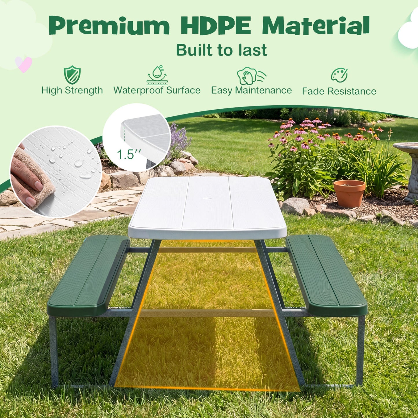 Kids Picnic Table with Benches, Green Kids Table & Chair Sets at Gallery Canada