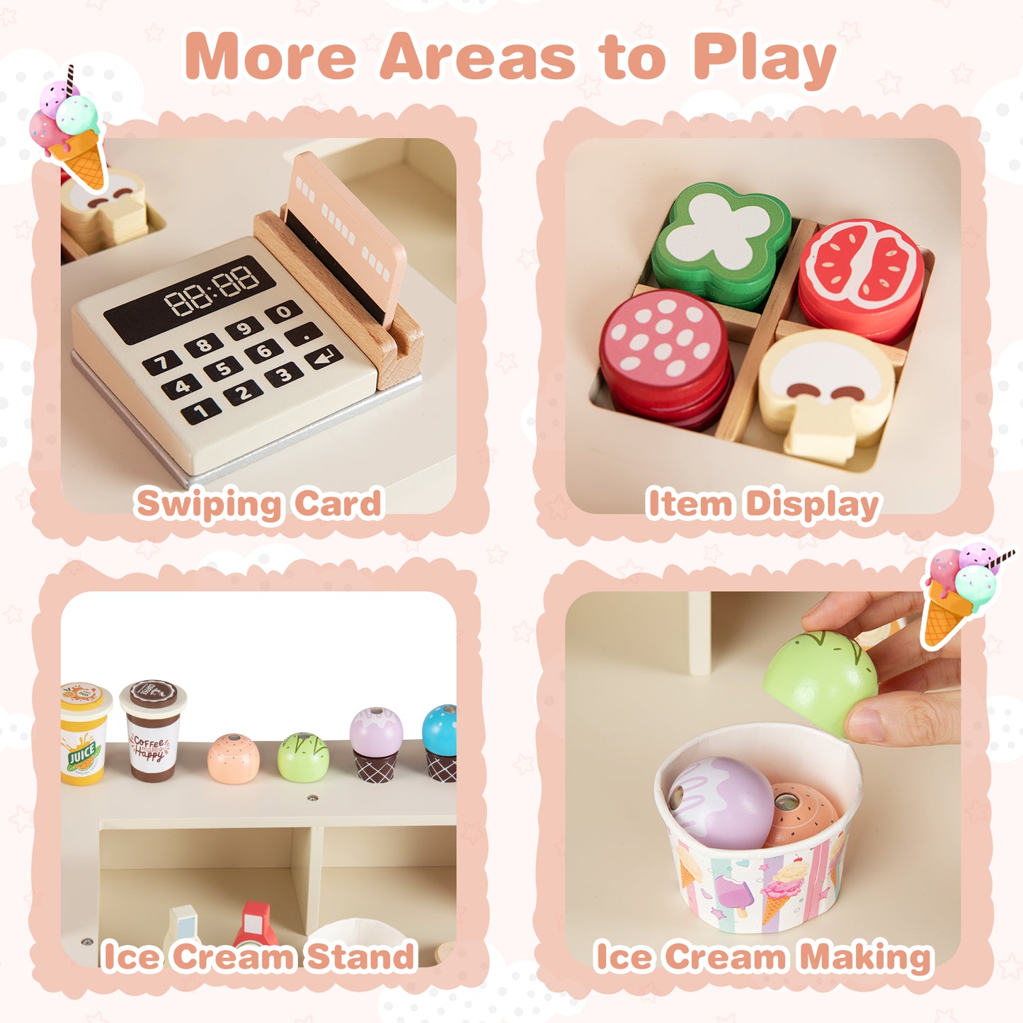 Kids Pizza Food Truck Wooden Pretend Play Snack Cart with Oven, Pink Play Kitchen Sets at Gallery Canada