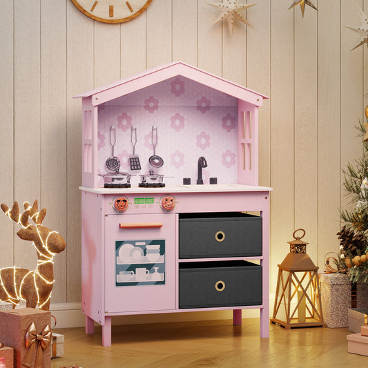 Kids Play Kitchen Toy Playset, 2 Stoves, Rotation Knobs, Pink Play Kitchen Sets Pink at Gallery Canada