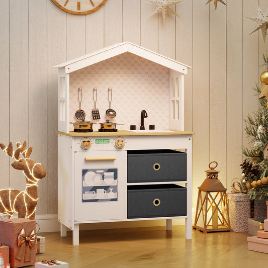 Kids Play Kitchen Playset, 2 Stoves, Rotation Knobs, White Play Kitchen Sets White at Gallery Canada