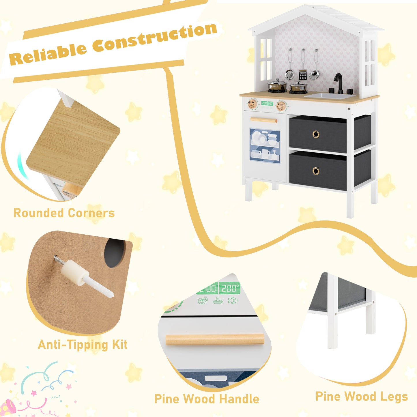 Kids Play Kitchen Playset, 2 Stoves, Rotation Knobs, White Play Kitchen Sets at Gallery Canada