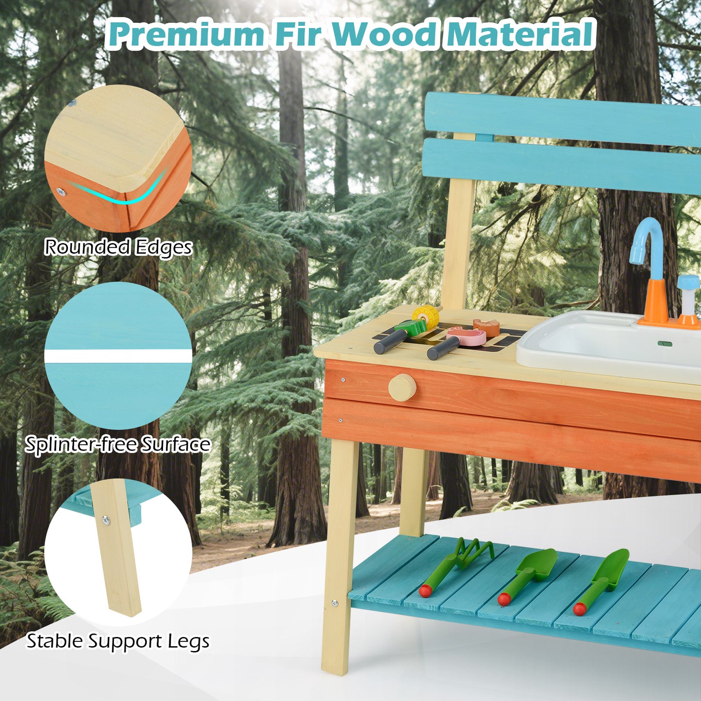 Kids Play Kitchen Set Wooden Kitchen Playset Chef Pretend Mud Kitchen, Multicolor Play Kitchen Sets at Gallery Canada