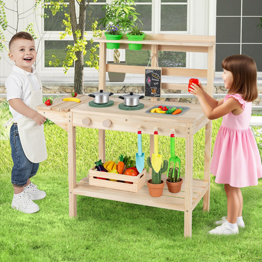 Wooden Kids Play Kitchen Set with Stoves, 3+, Natural Play Kitchen Sets Natural at Gallery Canada