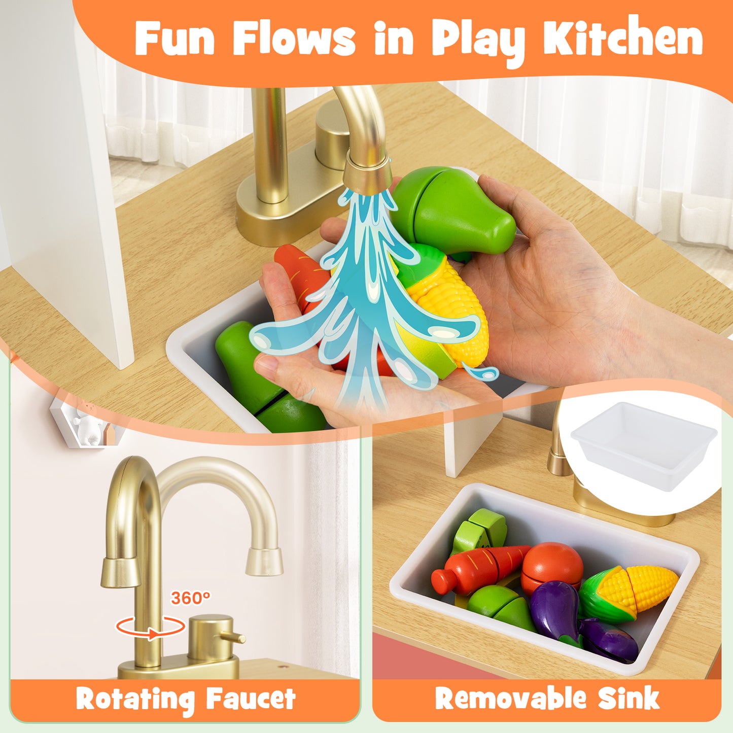 Kids Play Kitchen with Microwave and Rotation Knobs for Girls Boys Aged 3-6, Orange Play Kitchen Sets at Gallery Canada