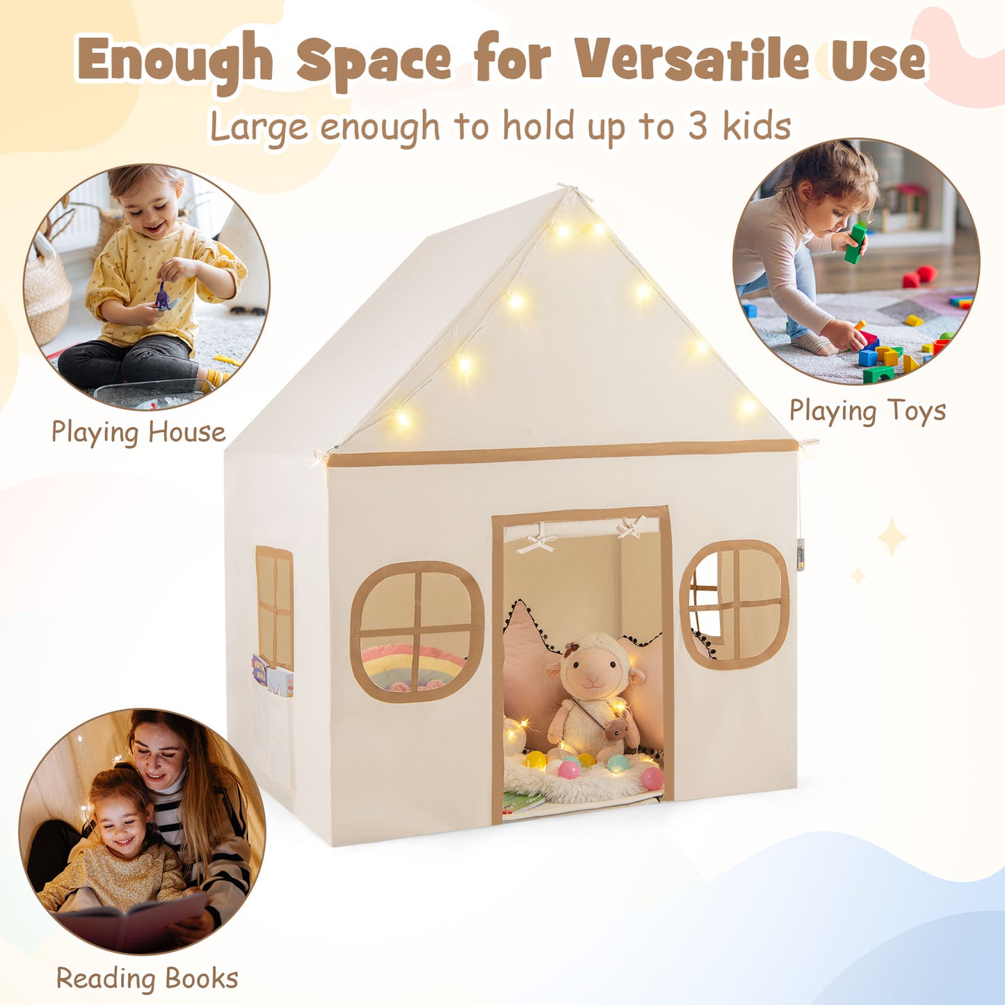 Kids Play Tent Large, Door Curtain, Windows Star Lights, Coffee Play Tents & Playhouse at Gallery Canada