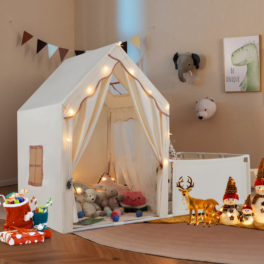 Kids Play Tent With Playpen, 2-in-1 Toddler Playhouse, Beige Play Tents & Playhouse Beige at Gallery Canada