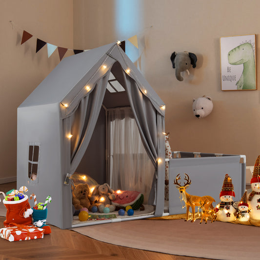 Kids Play Tent With Playpen, 2-in-1 Toddler Playhouse, Gray Play Tents & Playhouse Gray at Gallery Canada