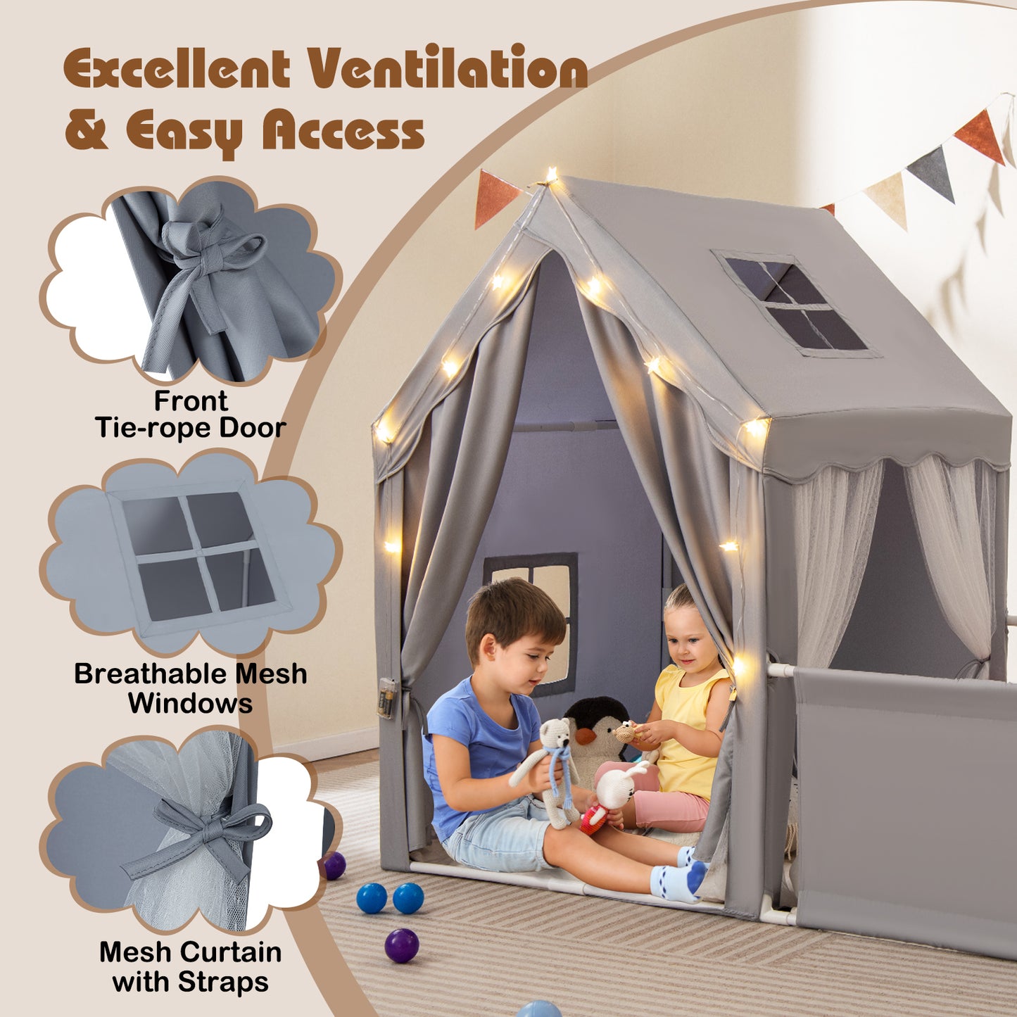 Kids Play Tent With Playpen, 2-in-1 Toddler Playhouse, Gray Play Tents & Playhouse at Gallery Canada