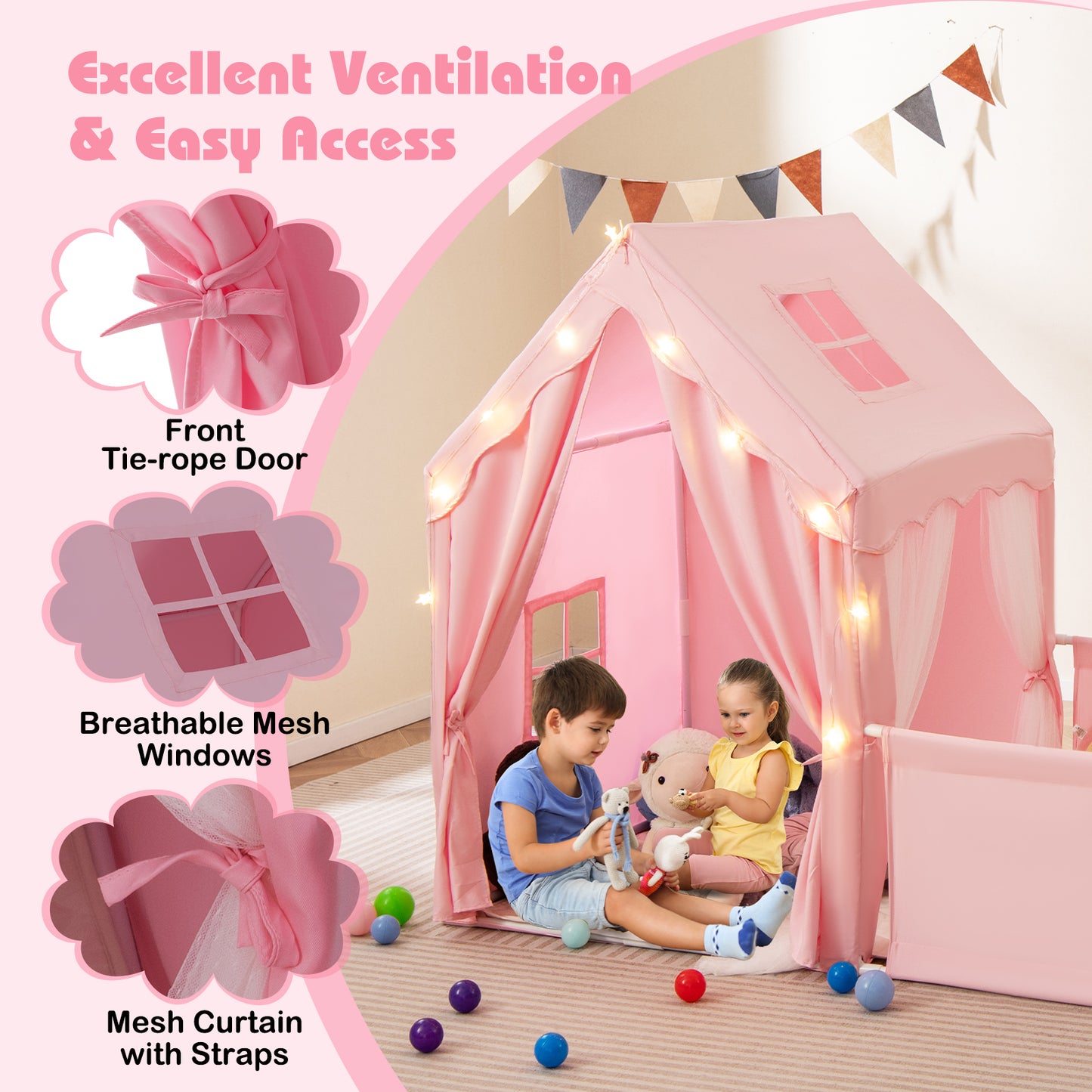 Kids Play Tent With Playpen, 2-in-1 Toddler Playhouse, Pink Play Tents & Playhouse at Gallery Canada