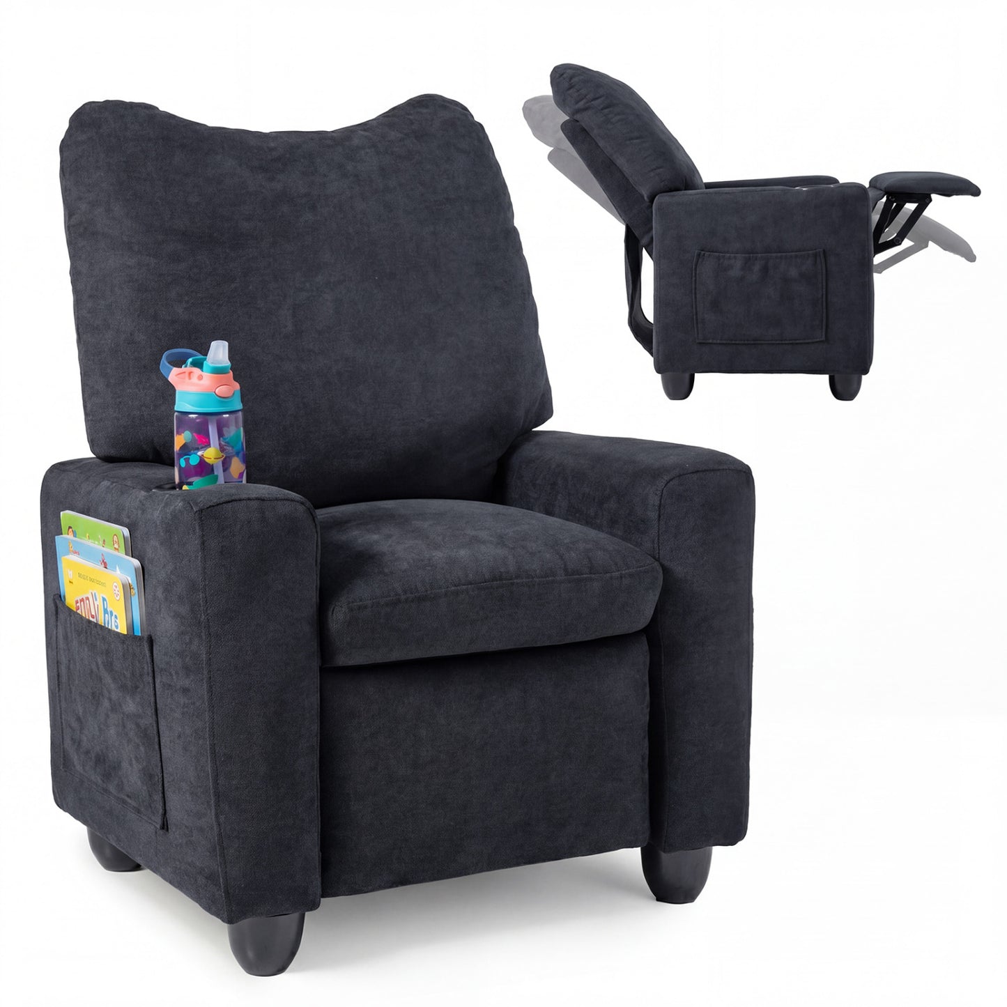 Kids Recliner Toddler Single Sofa with Adjustable Footrest and Cup Holder, Black Kids Chairs & Seating at Gallery Canada