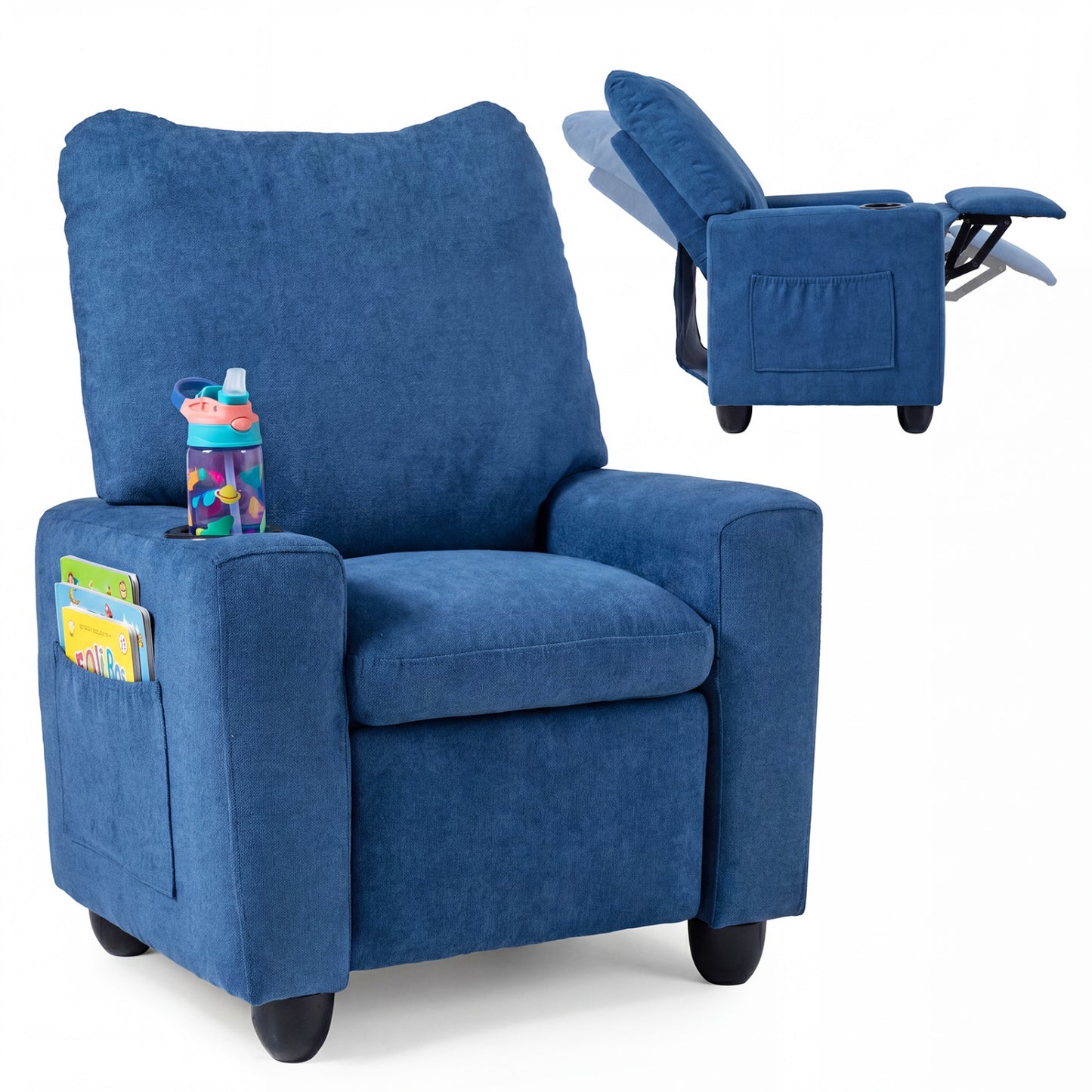 Kids Recliner Toddler Single Sofa with Adjustable Footrest and Cup Holder, Navy Kids Chairs & Seating at Gallery Canada