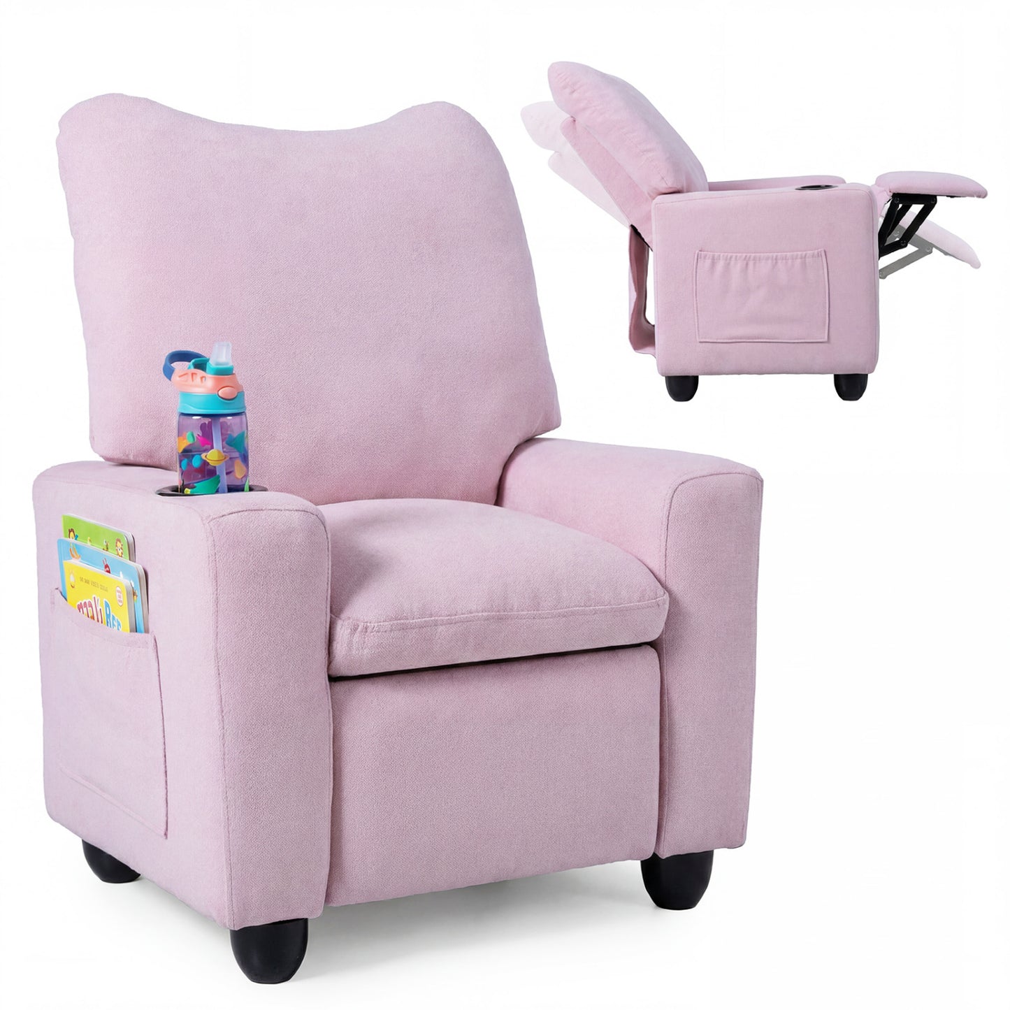 Kids Recliner Toddler Single Sofa with Adjustable Footrest and Cup Holder, Pink Kids Chairs & Seating at Gallery Canada