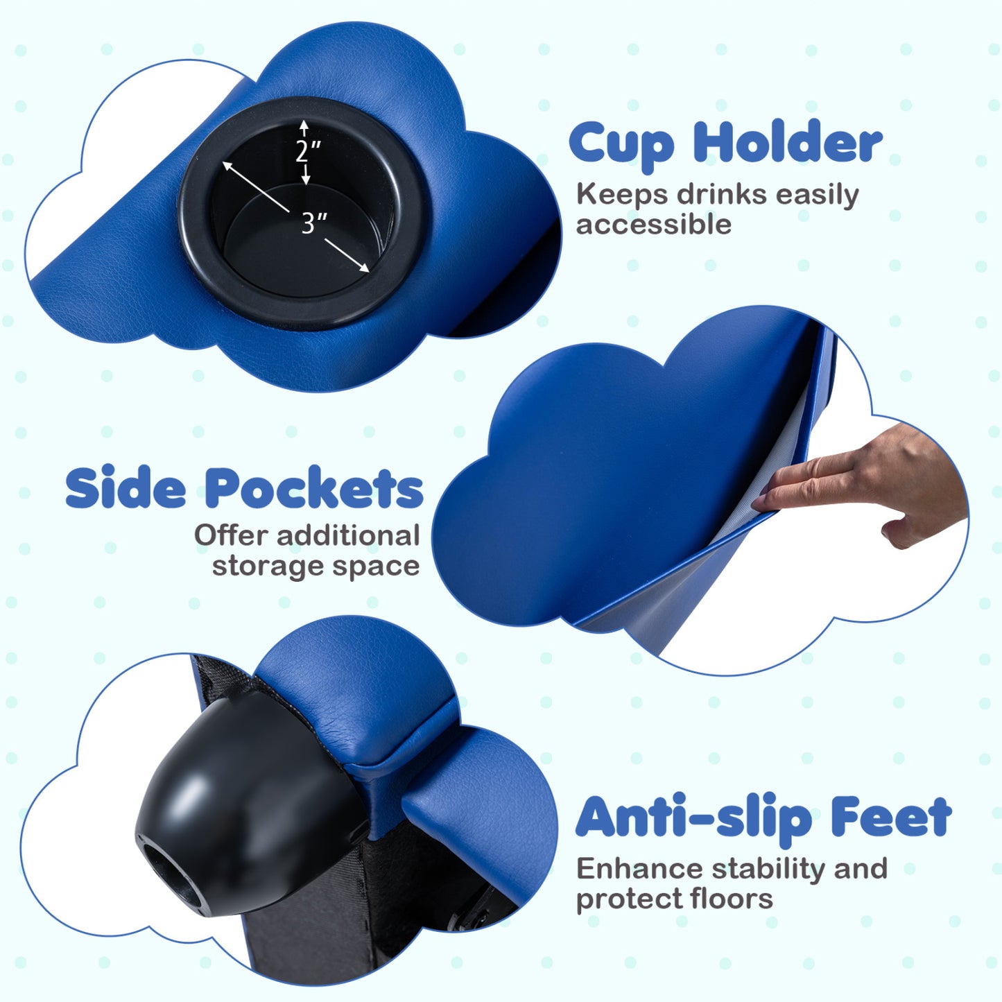 Fauteuil inclinable pour enfants avec porte-gobelet, bleu