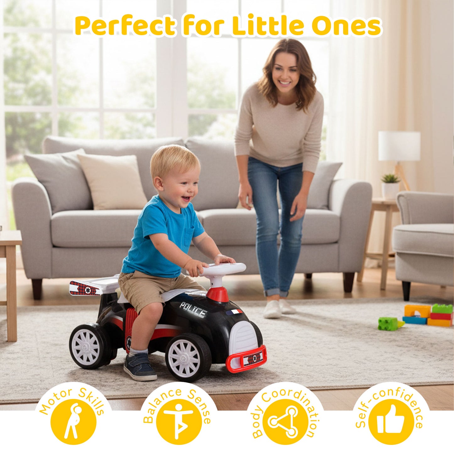 Kids Ride On Car Sliding Toy with Music and Under-Seat Storage, Black & Red Push & Pedal Ride On Toys at Gallery Canada