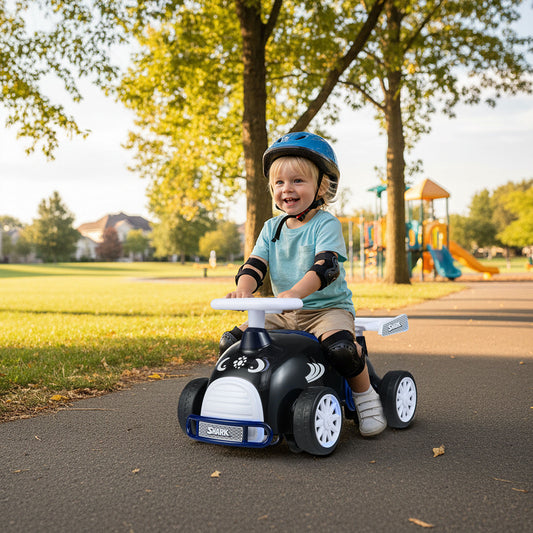 Kids Ride On Car Sliding Toy with Music and Under-Seat Storage, Black & Blue Push & Pedal Ride On Toys Black & Blue at Gallery Canada