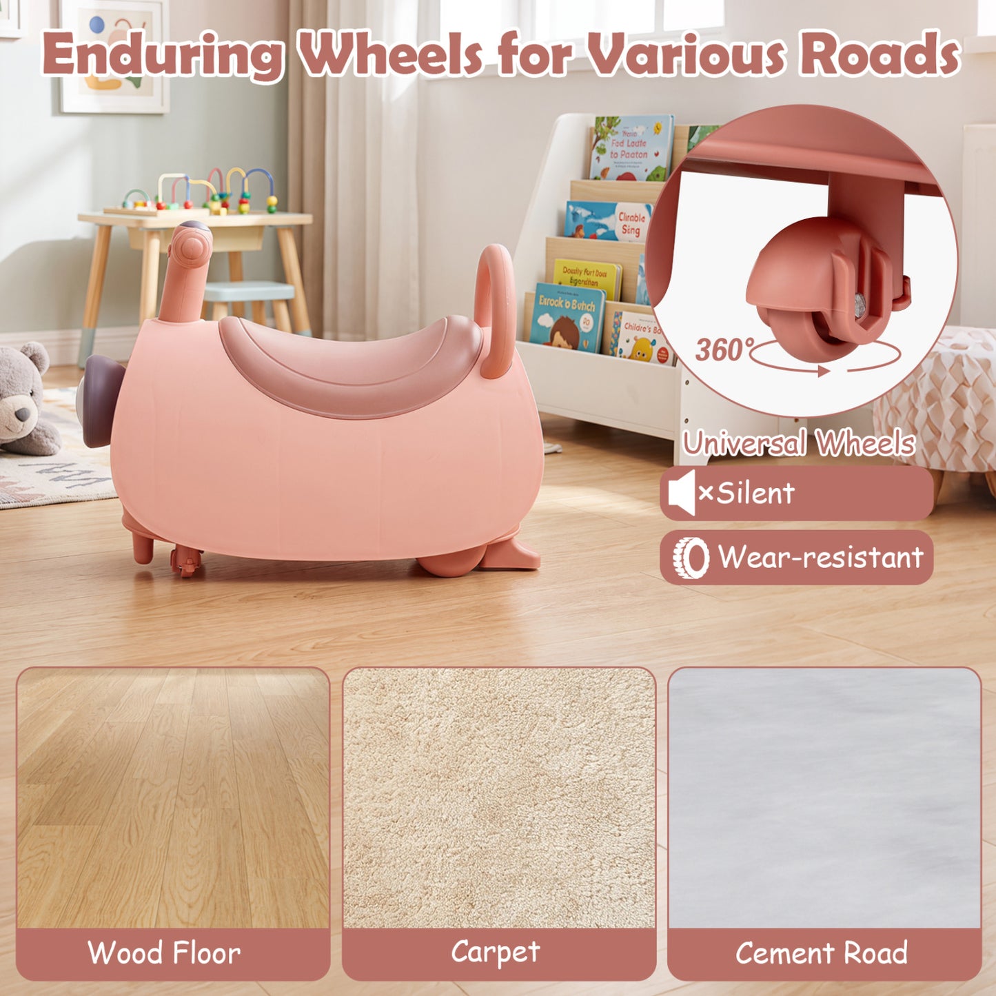 Voiture à pousser pour enfants avec phare, musique et rangement, rose