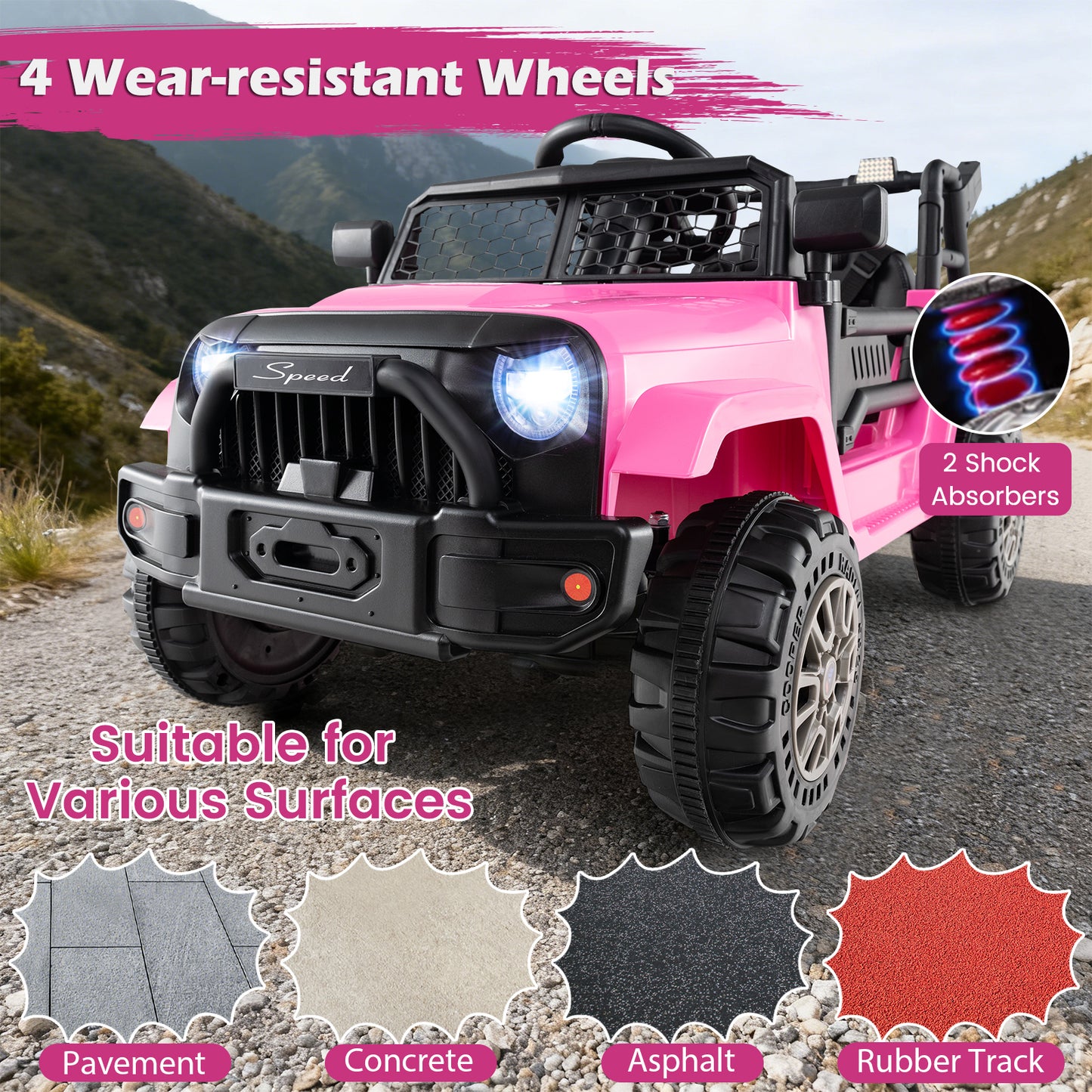 Kids Ride On UTV Car with Detachable Trailer 12V Battery Powered Ride On Truck, Pink Powered Ride On Toys at Gallery Canada