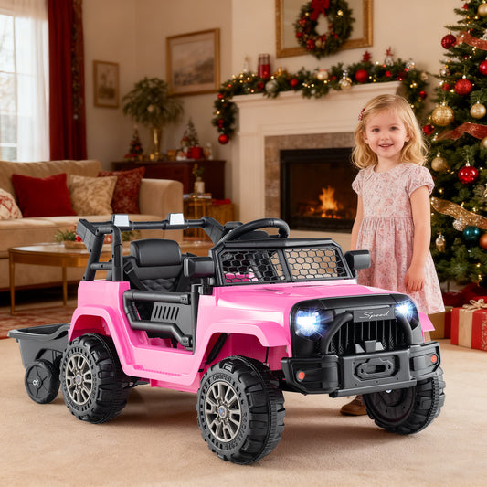 Kids Ride On UTV Car with Detachable Trailer 12V Battery Powered Ride On Truck, Pink Powered Ride On Toys Pink at Gallery Canada
