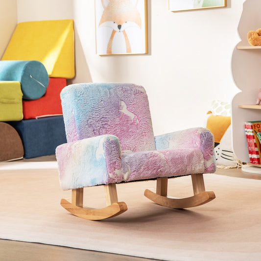 Kids Rocking Chair Upholstered Flannel Children Rocker with Solid Poplar Wood Rocking Feet, Multicolor Kids Chairs & Seating Multicolor at Gallery Canada
