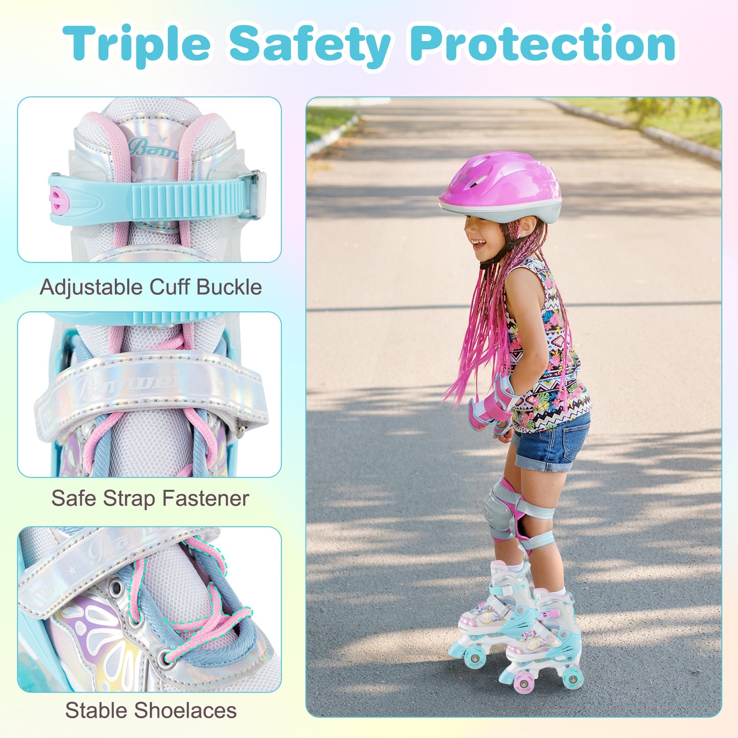 Kids Roller Skates 4 Sizes Adjustable Quad Skates with Light-up Wheels and Safety Protection, Navy Toy Sports at Gallery Canada
