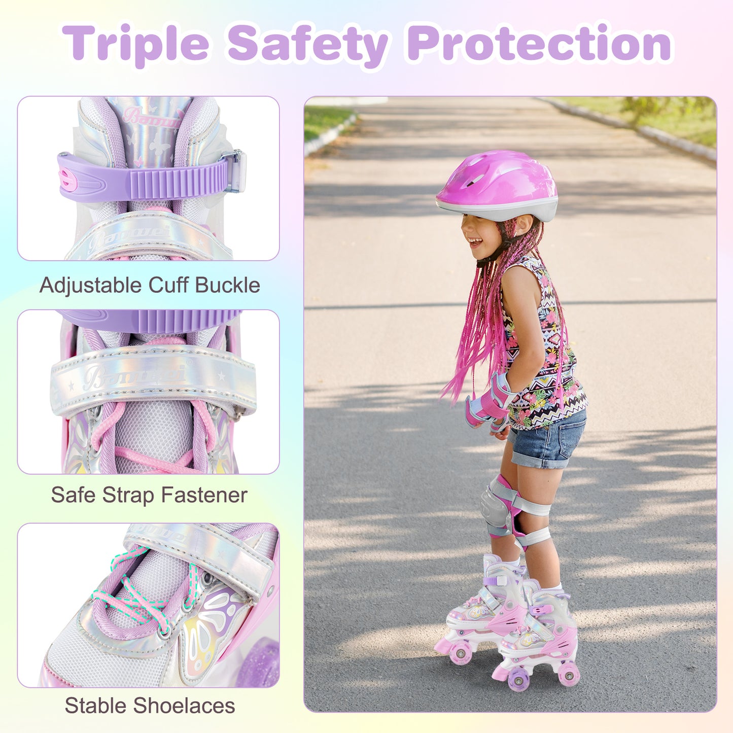Kids Roller Skates 4 Sizes Adjustable Quad Skates with Light-up Wheels and Safety Protection, Pink Toy Sports at Gallery Canada