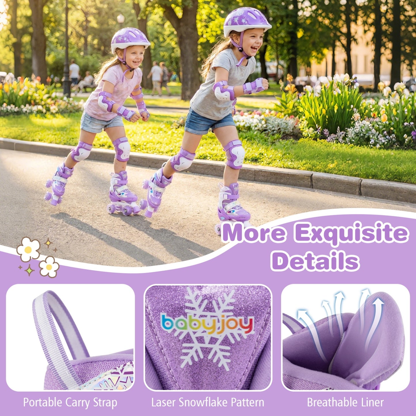 Kids Roller Skates 4 Sizes Adjustable with Light-up Wheels for Toddler Aged 5-7 (S), Purple Toy Sports at Gallery Canada