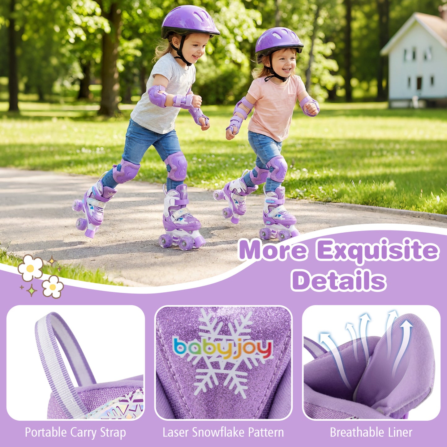 Kids Roller Skates 4 Sizes Adjustable with Light-up Wheels for Toddler Aged 3-4 (XS), Purple Toy Sports at Gallery Canada
