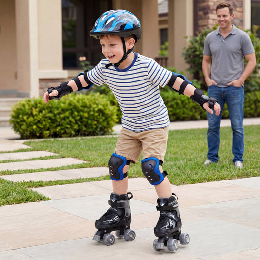 Kids Roller Skates, Adjustable Quad Skates With Light-Up Wheels, 4 Sizes, Black Toy Sports Black at Gallery Canada