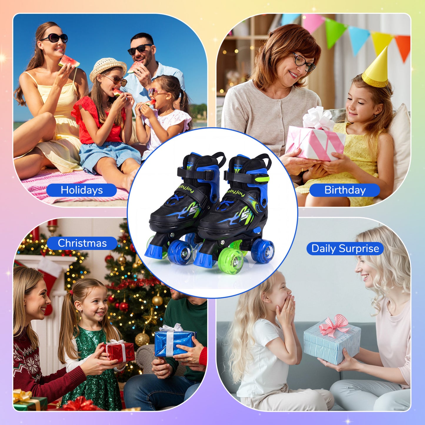Kids Adjustable Quad Roller Skates, 4 Sizes, Light-Up Wheels, Navy Toy Sports at Gallery Canada